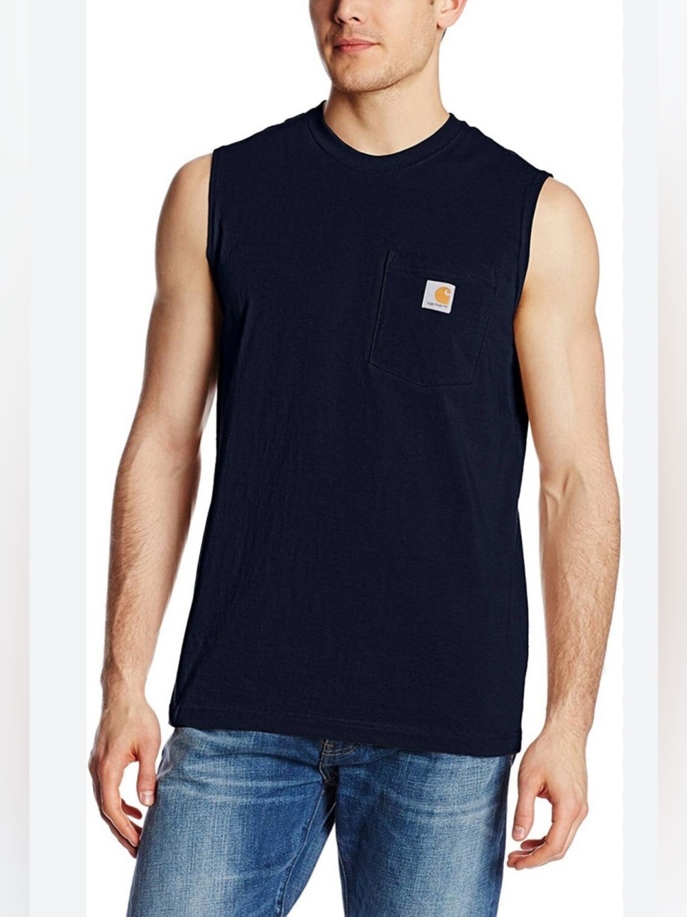 Carhartt Navy Sleeveless Pocket Tee with Logo Patch